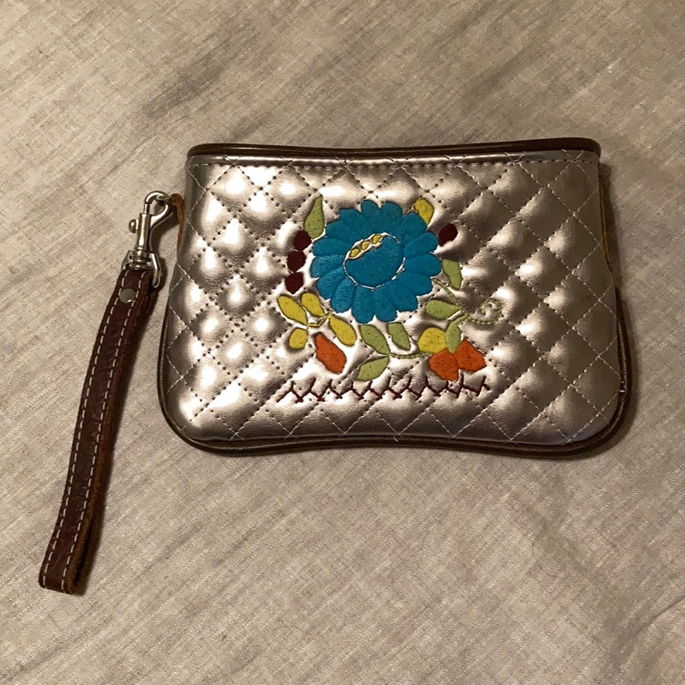 Silver Embroidered Consuela Wristlet